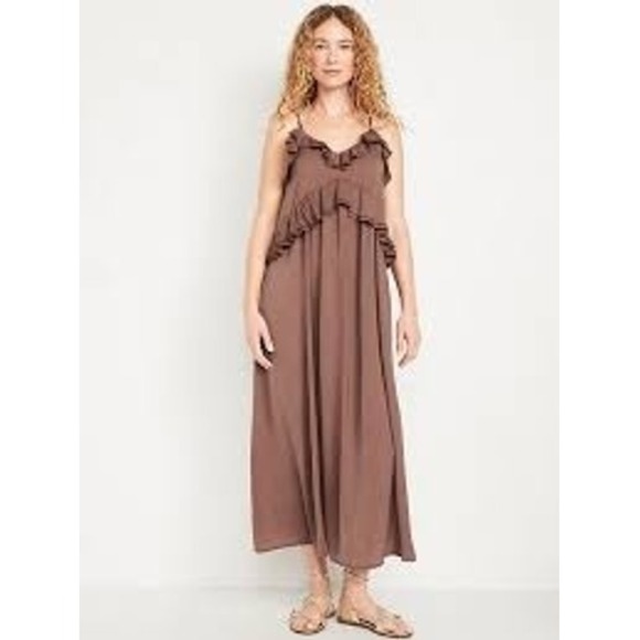 Old Navy Dresses & Skirts - Old Navy Maxi Dress Women XL Warm Taupe Ruffle Tiered Boho Sleeveless OW705691